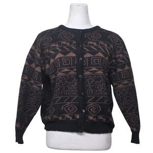 AYWON Black and Brown 100% Wool Cardigan Sweater